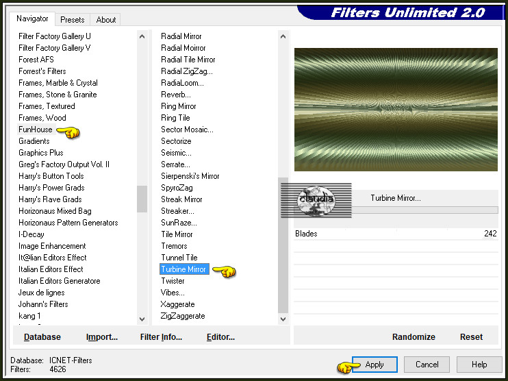 Effecten - Insteekfilters - <I.C.NET Software> - Filters Unlimited 2.0 - FunHouse - Turbine Mirror :