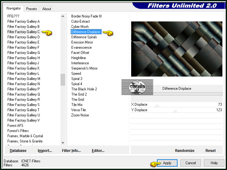 Effecten - Insteekfilters - <I.C.NET Software> - Filters Unlimited 2.0 - Filter Factory Gallery C - Difference Displace :