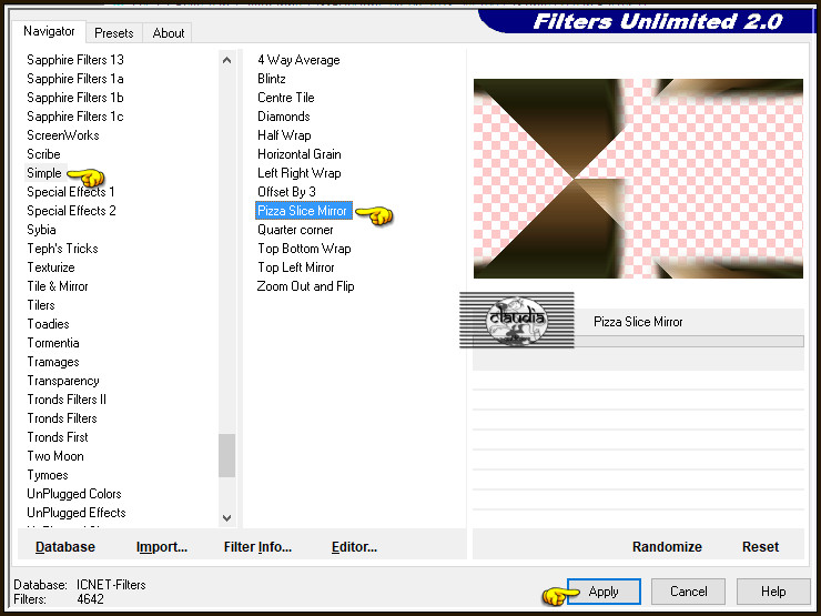 Effecten - Insteekfilters - <I.C.NET Software> - Filters Unlimited 2.0 - Simple - Pizza Slice Mirror :