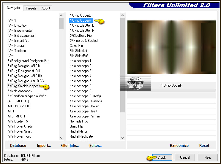 Effecten - Insteekfilters - <I.C.NET Software> - Filters Unlimited 2.0 - &<Bkg Kaleidoscope> - 4 QFlip UpperR :