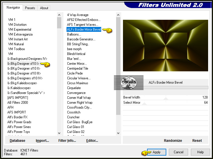 Effecten - Insteekfilters - <I.C.NET Software> - Filters Unlimited 2.0 - &<Bkg Designer sf10 I> - ALFs Border Mirror Bevel :