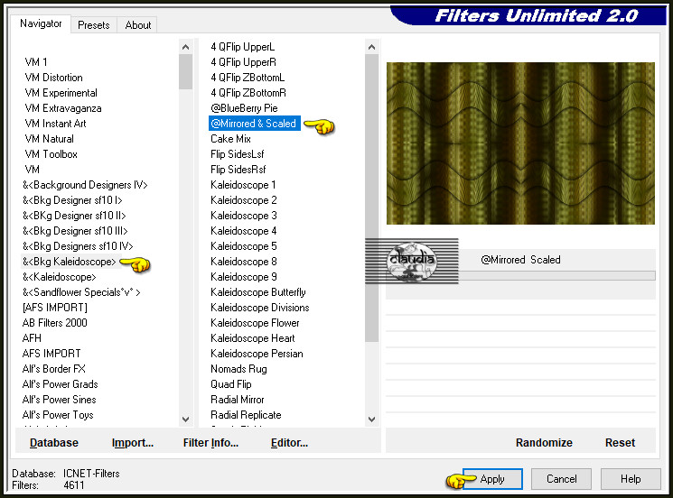 Effecten - Insteekfilters - <I.C.NET Software> - Filters Unlimited 2.0 - &<Bkg Kaleidoscope> - @Mirrored & Scaled :
