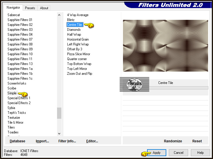 Effecten - Insteekfilters - <I.C.NET Software> - Filters Unlimited 2.0 - Simple - Centre Tile :