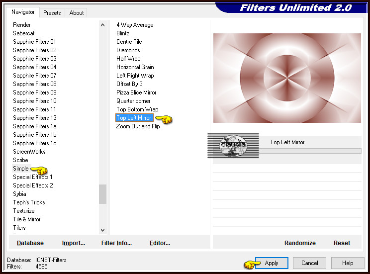 Effecten - Insteekfilters - <I.C.NET Software> - Filters Unlimited 2.0 - Simple - Top Left Mirror