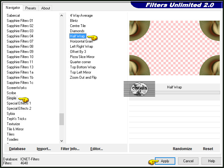 Effecten - Insteekfilters - <I.C.NET Software> - Filters Unlimited 2.0 - Simple - Half Wrap :