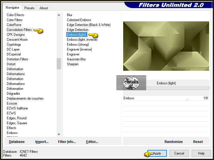 Effecten - Insteekfilters - <I.C.NET Software> - Filters Unlimited 2.0 - Convolution Filters - Emboss (light) :