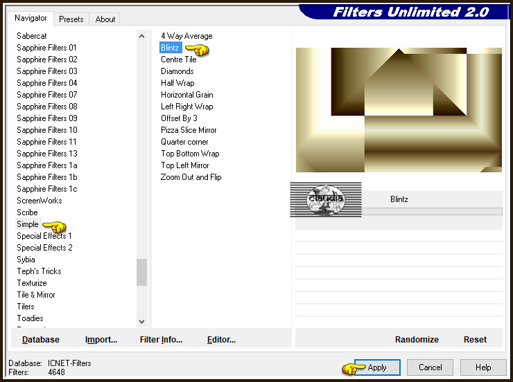 Effecten - Insteekfilters - <I.C.NET Software> - Filters Unlimited 2.0 - Simple - Blintz :