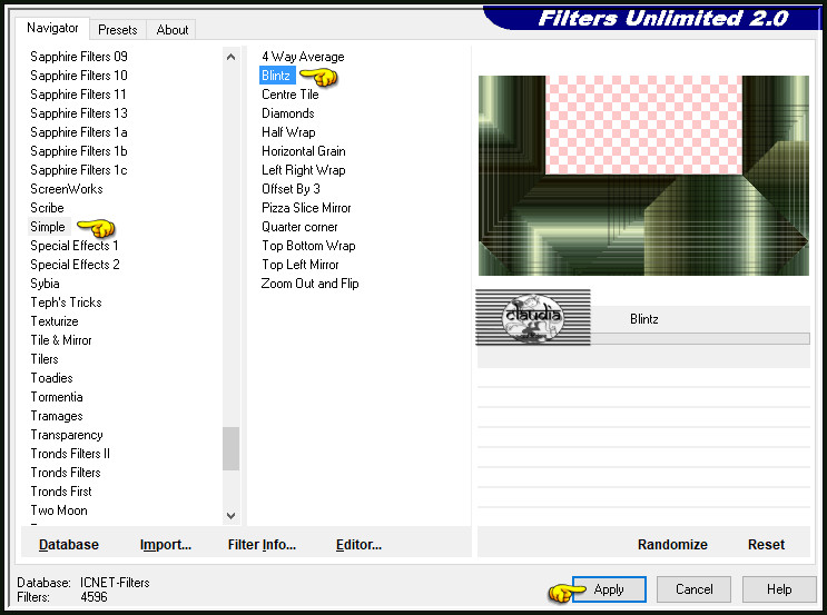 Effecten - Insteekfilters - <I.C.NET Software> - Filters Unlimited 2.0 - Simple - Blintz