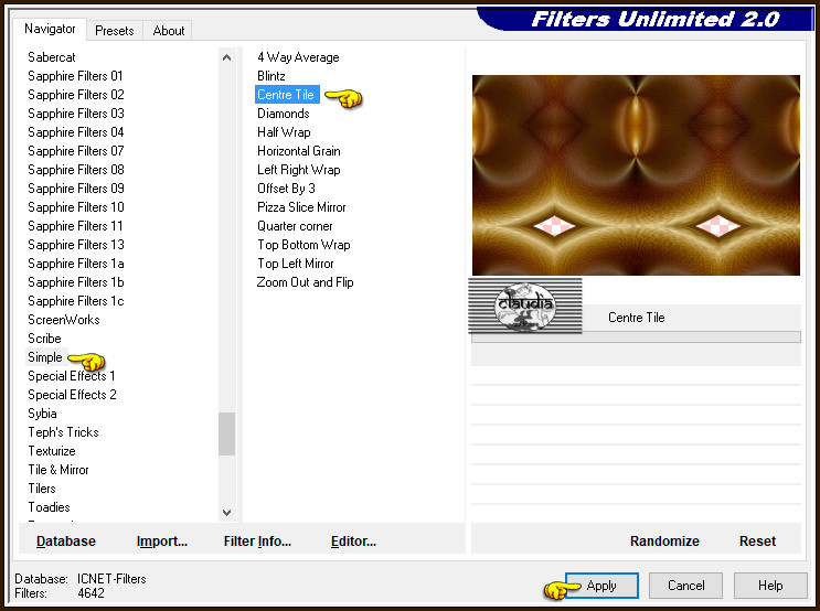 Effecten - Insteekfilters - <I.C.NET Software> - Filters Unlimited 2.0 - Simple - Centre Tile :