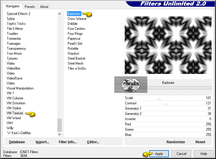 Effecten - Insteekfilters - <I.C.NET Software> - Filters Unlimited 2.0 - VM Texture - Barbwire