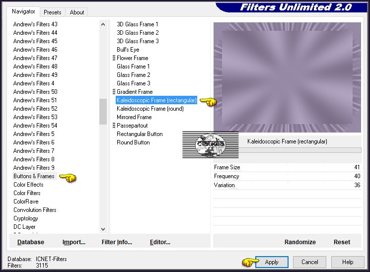Effecten - Insteekfilters - <I.C.NET Software> - Filters Unlimited 2.0 - Frames & Buttons - Kaleidoscope Frame (rectangular)