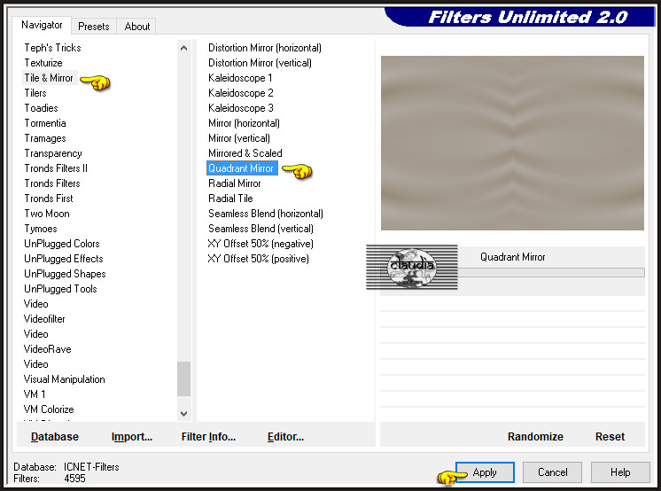 Effecten - Insteekfilters - <I.C.NET Software> - Filters Unlimited 2.0 - Tile & Mirror - Quadrant Mirror