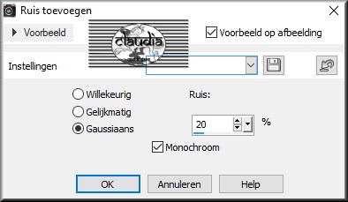 Aanpassen - Ruis toevoegen/verwijderen - Ruis toevoegen : (= Grofkorreligheid)