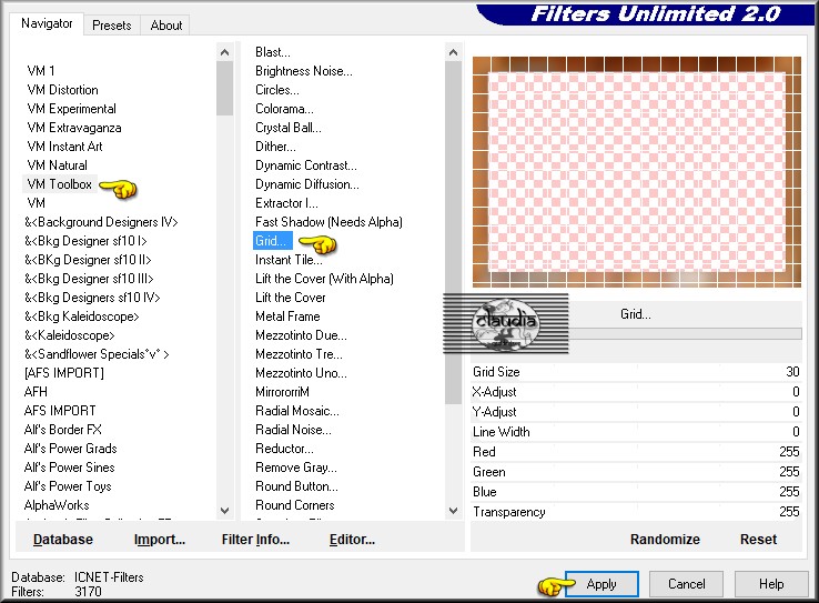 Effecten - Insteekfilters - <I.C.NET Software> - Filters Unlimited 2.0 - VM Toolbox - Grid