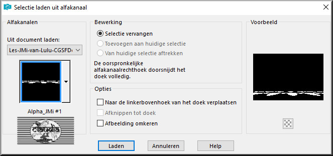 Selecties - Selectie laden/opslaan - Selectie laden uit alfakanaal : Alpha_JMi #1