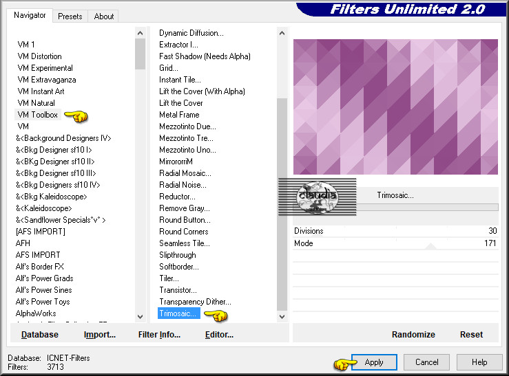 Effecten - Insteekfilters - <I.C.NET Software> - Filters Unlimited 2.0 - VM Toolbox - Trimosaic