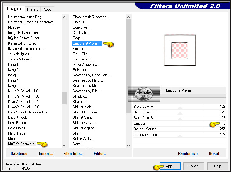 Effecten - Insteekfilters - <I.C.NET Software> - Filters Unlimited 2.0 - Mura's Seamless - Emboss at Alpha