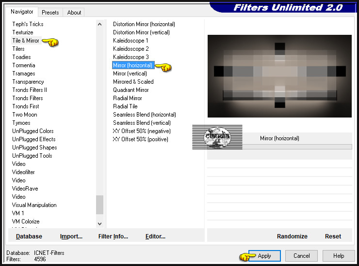 Effecten - Insteekfilters - <I.C.NET Software> - Filters Unlimited 2.0 - Tile & Mirror - Mirror (horizontal)