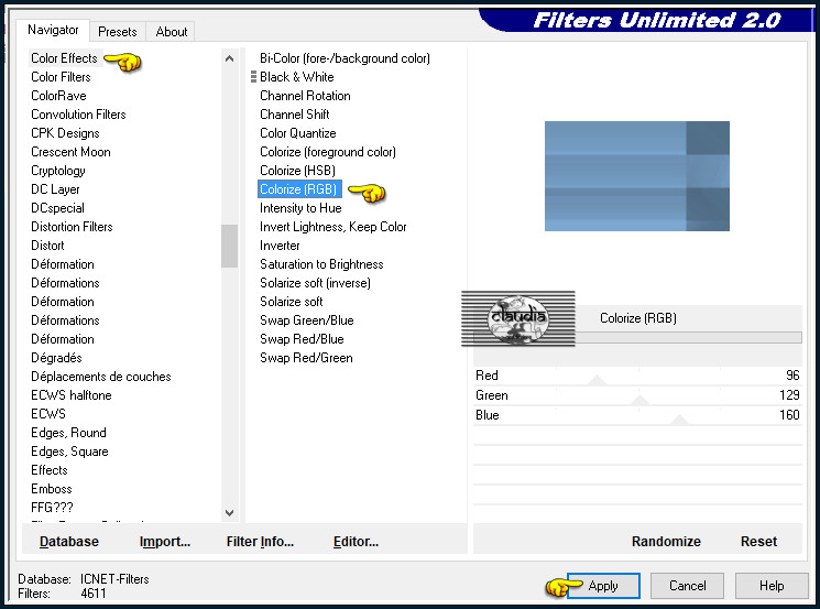 Effecten - Insteekfilters - <I.C.NET Software> - Filters Unlimited 2.0 - Color Effects - Colorize (RGB)