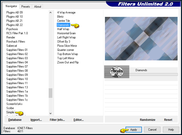 Effecten - Insteekfilters - <I.C.NET Software> - Filters Unlimited 2.0 - Simple - Diamonds