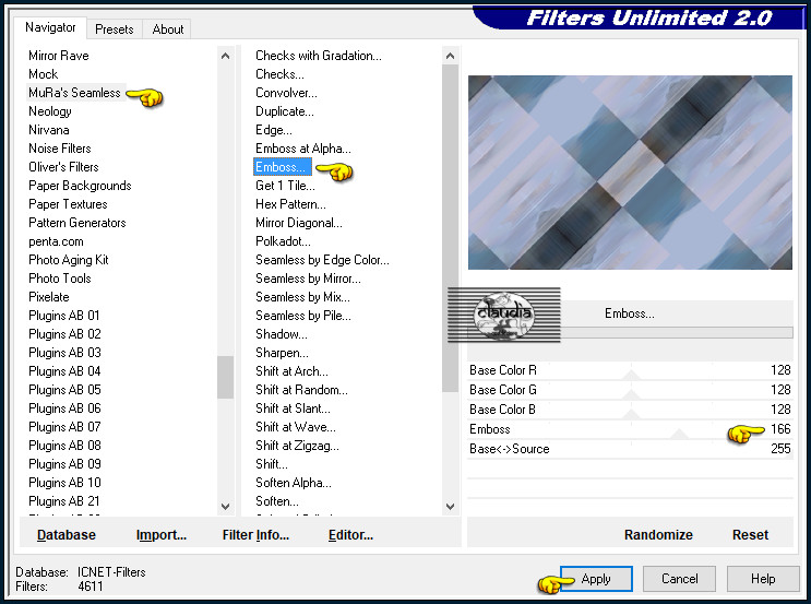 Effecten - Insteekfilters - <I.C.NET Software> - Filters Unlimited 2.0 - Mura's Seamless - Emboss... 