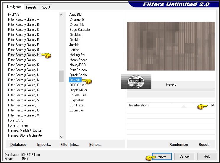 Effecten - Insteekfilters - <I.C.NET Software> - Filters Unlimited 2.0 - Filter Factory Gallery H - Reverb :