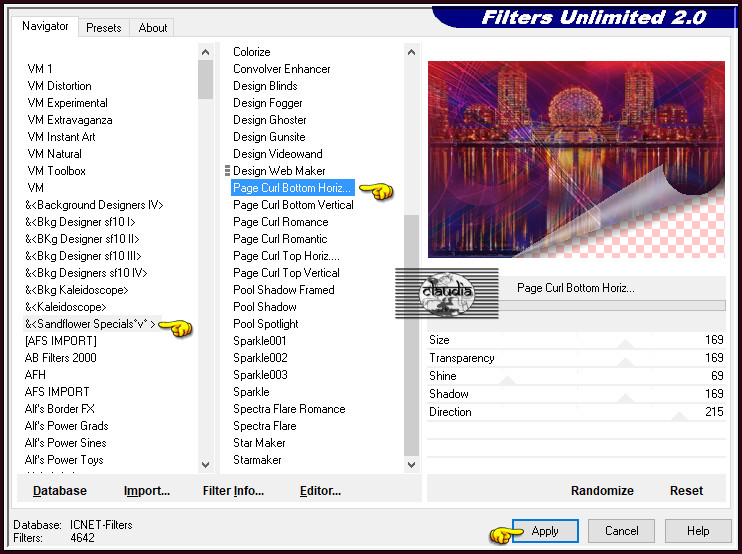 Effecten - Insteekfilters - <I.C.NET Software> - Filters Unlimited 2.0 - &<Sandflower Specials °v°> - Page Curl Bottom Horiz... :