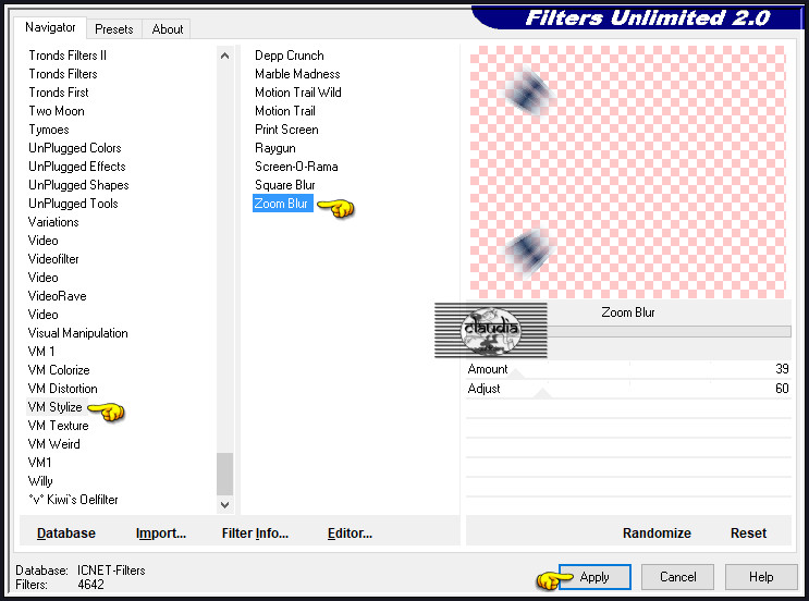 Effecten - Insteekfilters - <I.C.NET Software> - Filters Unlimited 2.0 - VM Stylize - Zoom Blur :