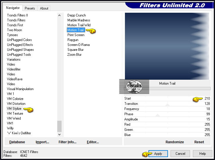 Effecten - Insteekfilters - <I.C.NET Software> - Filters Unlimited 2.0 - VM Stylize - Motion Trail :
