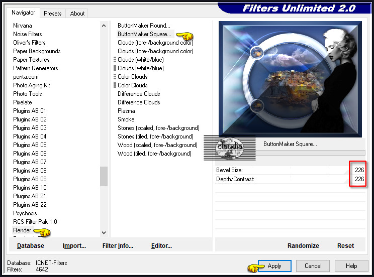 Effecten - Insteekfilters - <I.C.NET Software> - Filters Unlimited 2.0 - Render - ButtonMaker Square... :