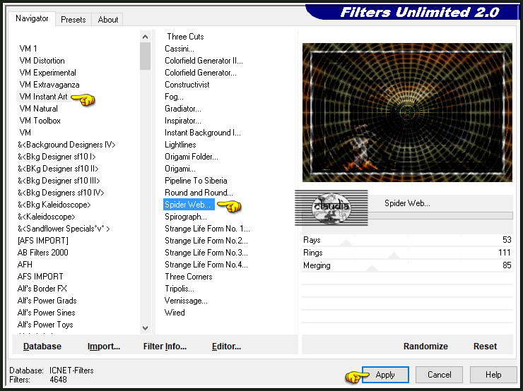 Effecten - Insteekfilters - <I.C.NET Software> - Filters Unlimited 2.0 - VM Instant Art - SpiderWeb... :