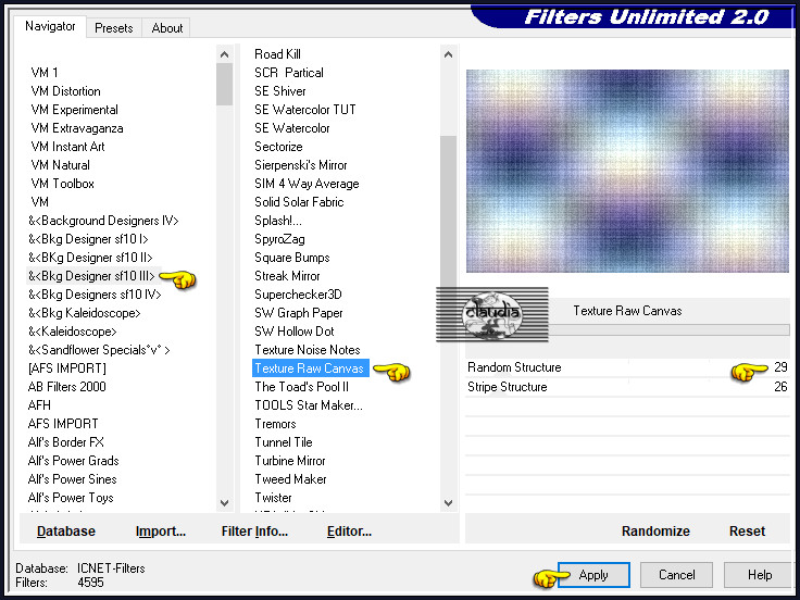 Effecten - Insteekfilters - <I.C.NET Software> - Filters Unlimited 2.0 - &<Bkg Designer sf10 III> - Texture Raw Canvas