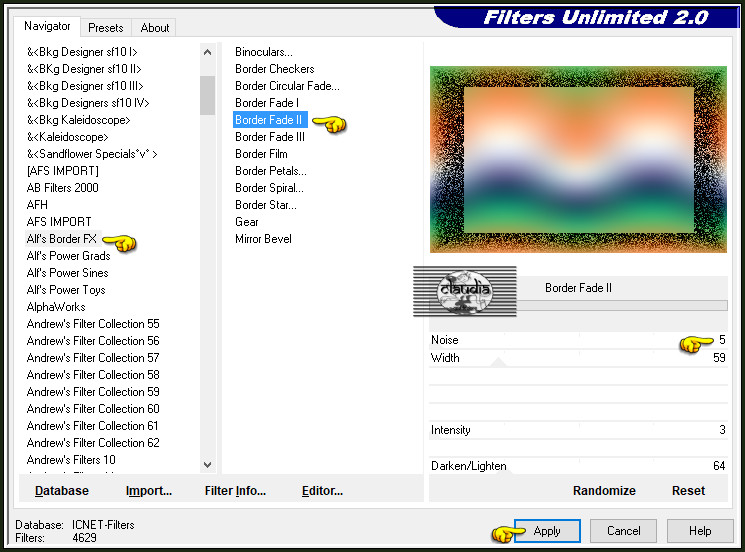 Effecten - Insteekfilters - <I.C.NET Software> - Filters Unlimited 2.0 - Alf's Border FX - Border Fade II :