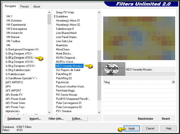 Effecten - Insteekfilters - <I.C.NET Software> - Filters Unlimited 2.0 - &<Bkg Designer sf10 II> - NEO Vasarely Mosaics
