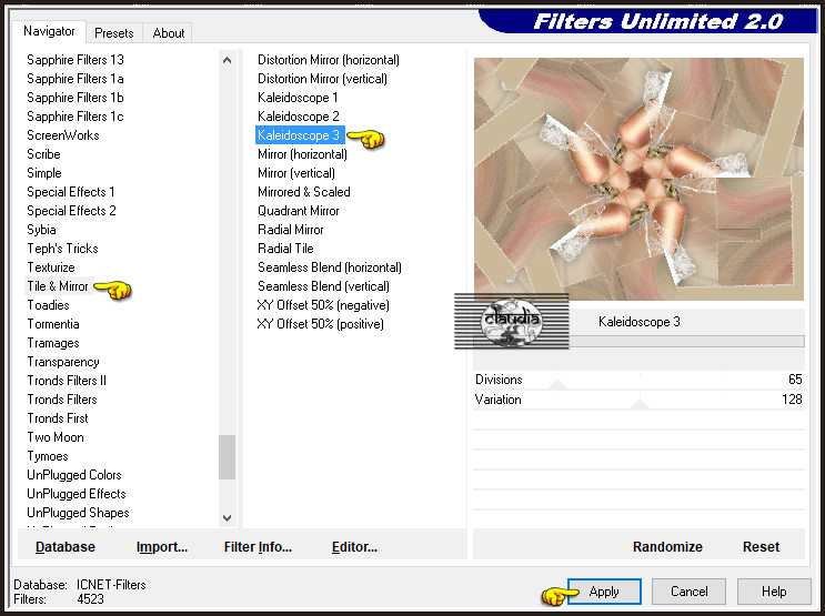 Effecten - Insteekfilters - <I.C.NET Software> - Filters Unlimited 2.0 - Tile & Mirror - Kaleidoscope 3
