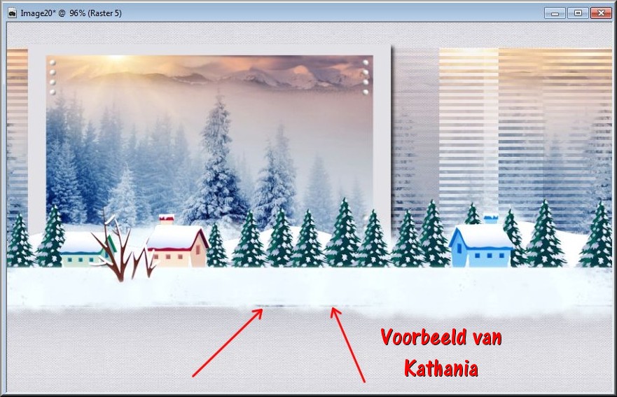 Activeer het Wisgereedschap (= gummetje) en gum de rand van de laag dat onder de sneeuw tevoorschijn komt, weg