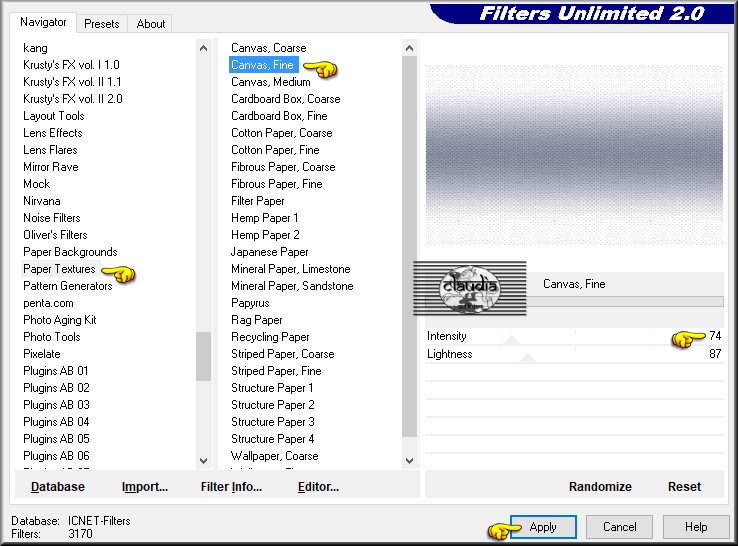 Effecten - Insteekfilters - <I.C.NET Software> - Filters Unlimited 2.0 - Paper Textures - Canvas, Fine