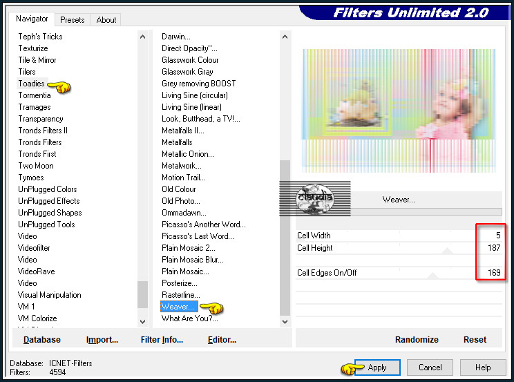 Effecten - Insteekfilters - <I.C.NET Software> - Filters Unlimited 2.0 - Toadies - Weaver