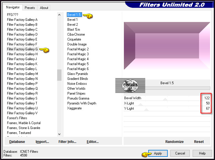 Effecten - Insteekfilters - <I.C.NET Software> - Filters Unlimited 2.0 - Filter Factory Gallery G - Bevel 1.5