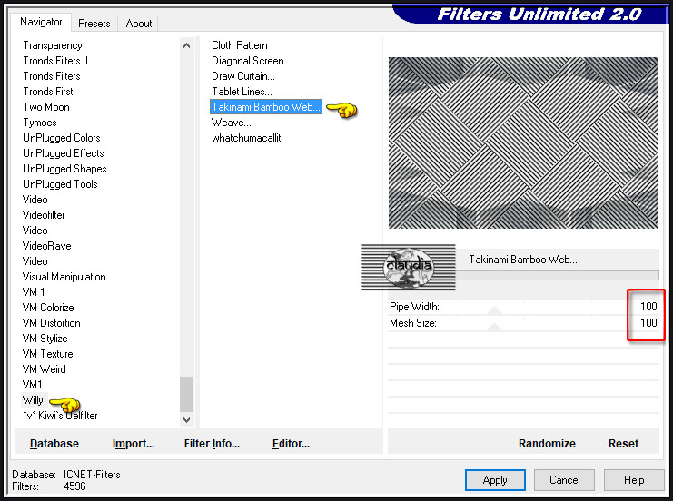 Effecten - Insteekfilters - <I.C.NET Software> - Filters Unlimited 2.0 - Willy - Takinami Bamboo Web