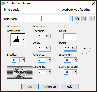 Effecten - 3D-Effecten - Afschuining binnen : Afschuining = nummer 6.