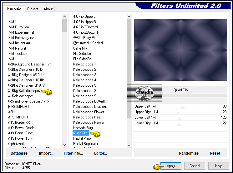 Effecten - Insteekfilters - <I.C.NET Software> - Filters Unlimited 2.0 - &<BKg Kaleidoscope> - Quad Flip