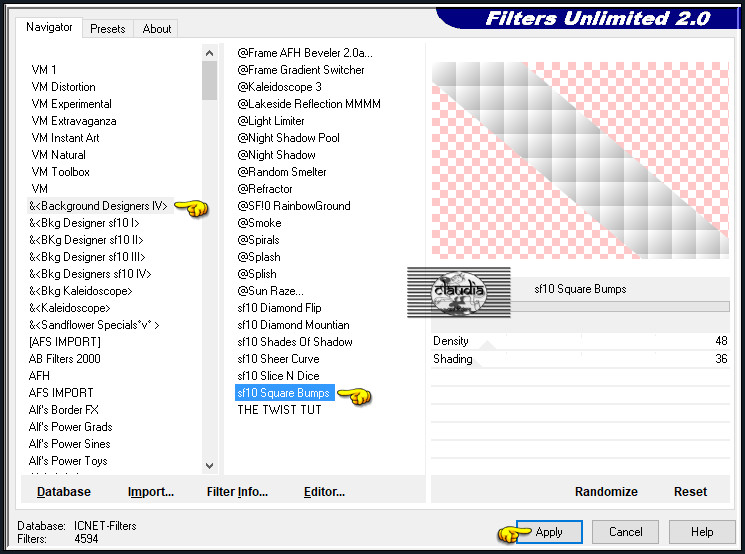 Effecten - Insteekfilters - <I.C.NET Software> - Filters Unlimited 2.0 - &<Background Designers IV> - sf10 Square Bumps