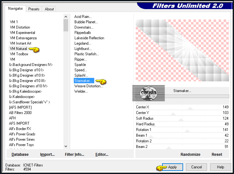 Effecten - Insteekfilters - <I.C.NET Software> - Filters Unlimited 2.0 - VM Natural - Starmaker