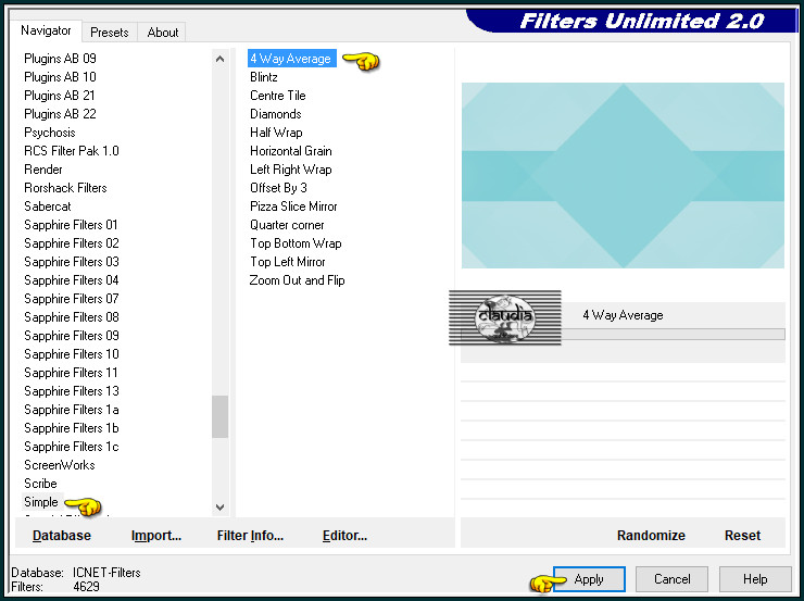 Effecten - Insteekfilters - <I.C.NET Software> - Filters Unlimited 2.0 - Simple - 4 Way Average :