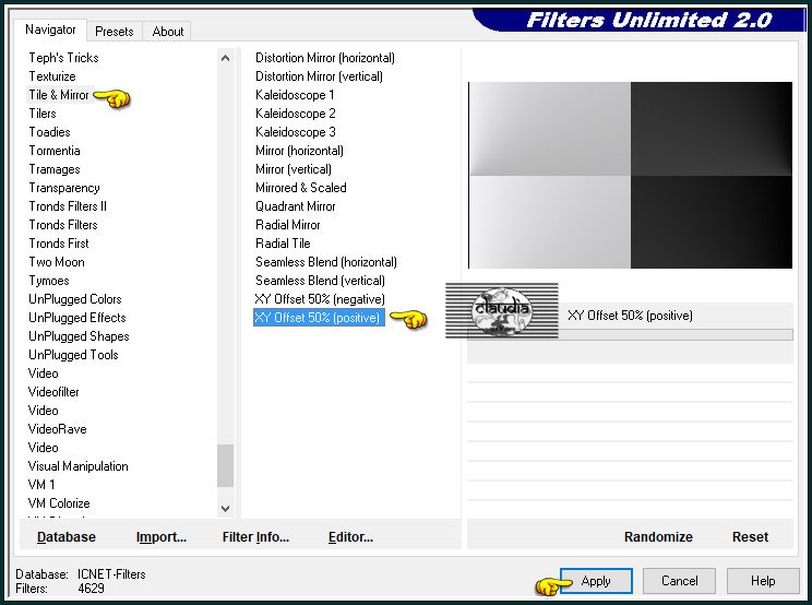Effecten - Insteekfilters - <I.C.NET Software> - Filters Unlimited 2.0 - Tile & Mirror - XY Offset 50% (positive) :