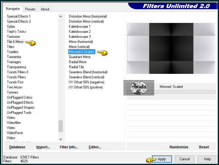 Effecten - Insteekfilters - <I.C.NET Software> - Filters Unlimited 2.0 - Tile & Mirror - Mirrored & Scaled :