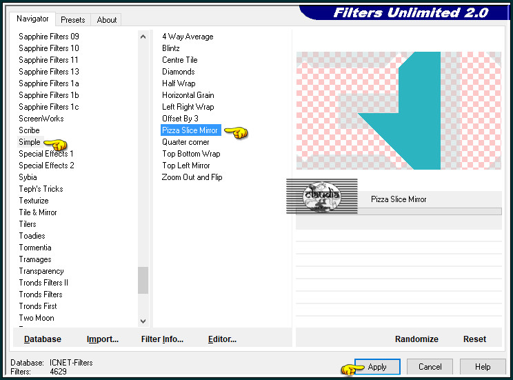 Effecten - Insteekfilters - <I.C.NET Software> - Filters Unlimited 2.0 - Simple - Pizza Slice Mirror :