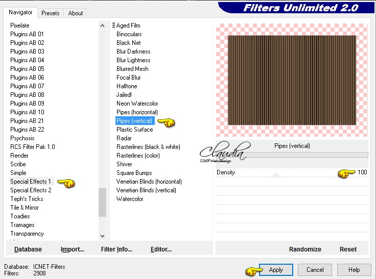 Effecten - Insteekfilters - <I.C.NET Software> - Filters Unlimited 2.0 - Special Effects 1 - Pipes (vertical)