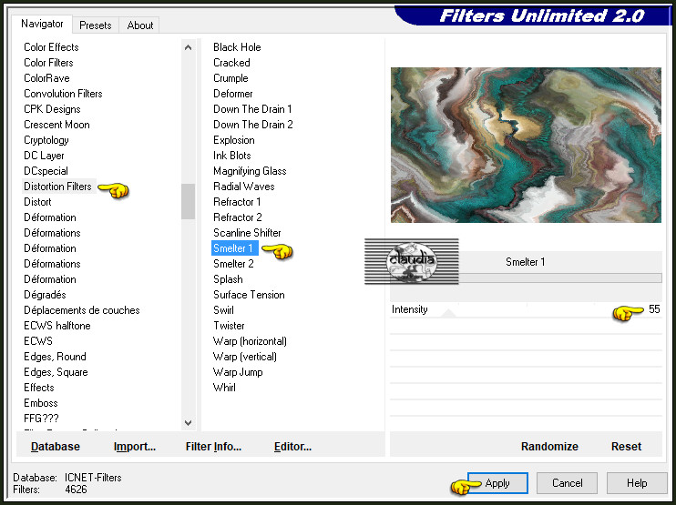 Effecten - Insteekfilters - <I.C.NET Software> - Filters Unlimited 2.0 - Distortion Filters - Smelter 1 :
